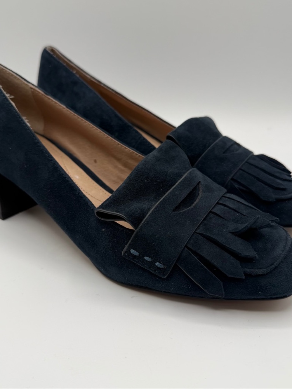 J. Jill Juliette Kiltie Pumps Navy Suede Block Heel Loafers Womens 7M